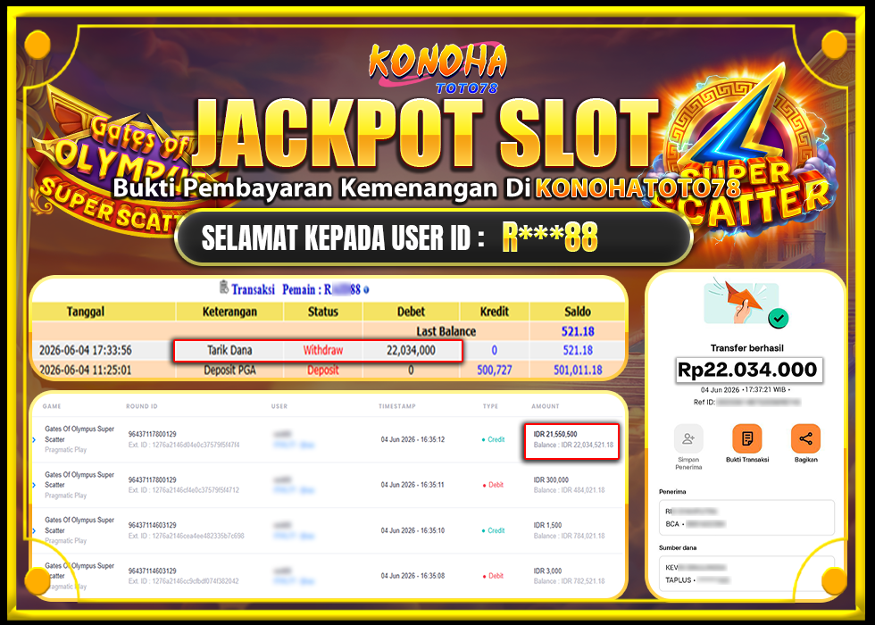 KONOHATOTO78 JACKPOT GATES OF OLYMPUS SUPER SCATTER Rp.22.034.000,-LUNAS